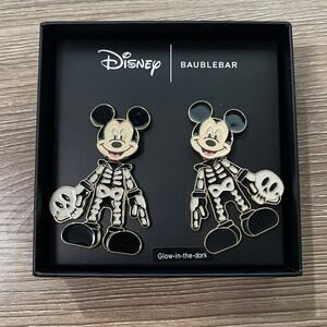 Disney BaubleBar Mickey Mouse Earrings Glow in the Dark Halloween Skeleton NEW